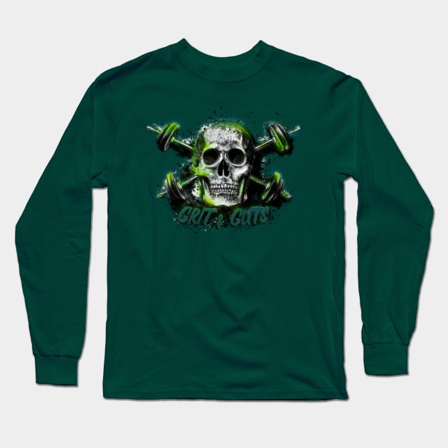 Grit and Guts Skull Neon Green Long Sleeve T-Shirt by Jarrodjvandenberg